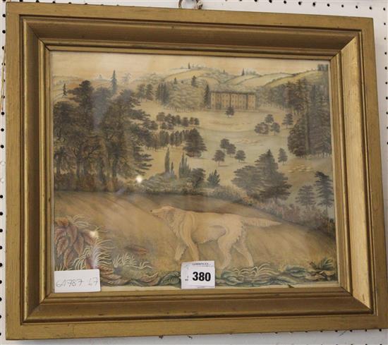 English Naïve School, watercolour, Sporting dog in a landscape